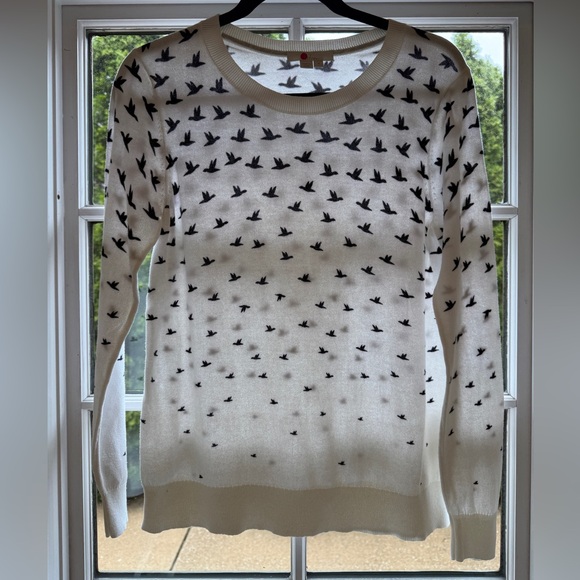 Boden, 100% Cotton Crew Neck Sweater, White with Navy Bird sweater, Medium - Picture 9 of 11